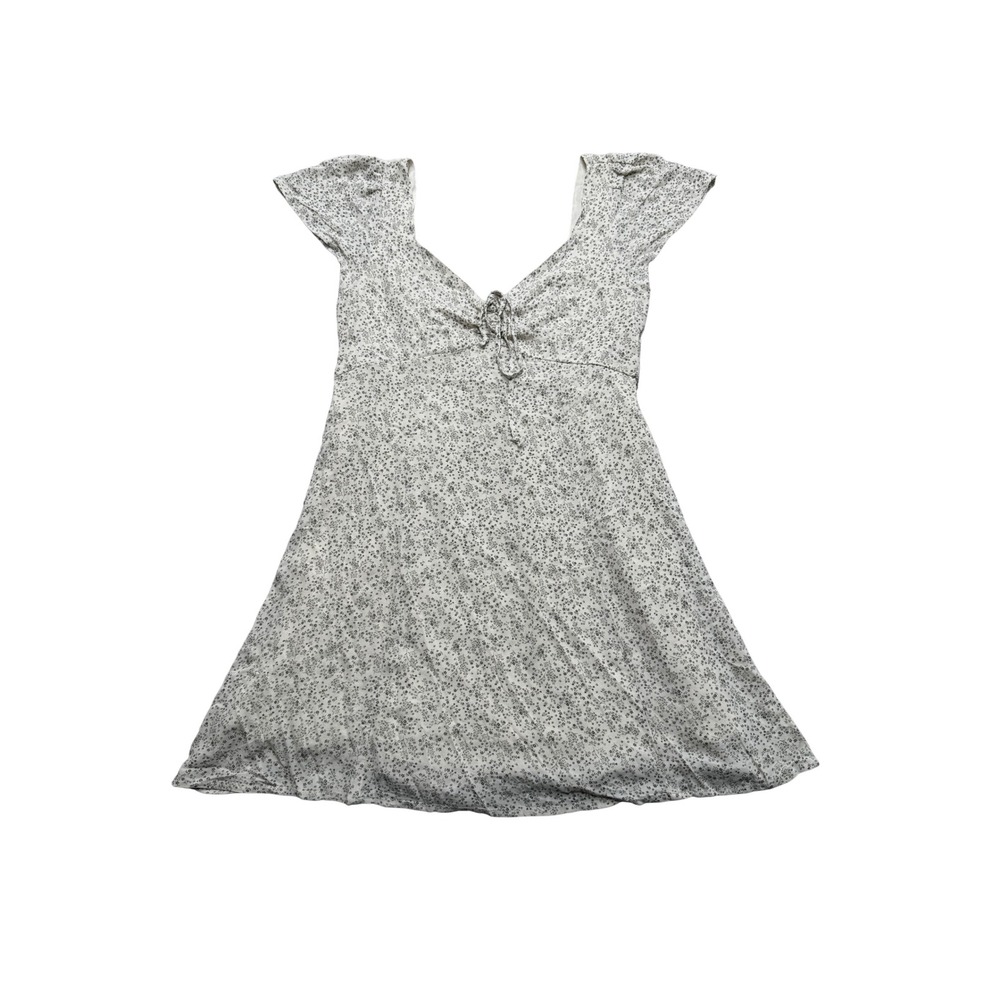 American Eagle Mini Dress Women's Medium White Floral Flutter Sleeve Tie Front